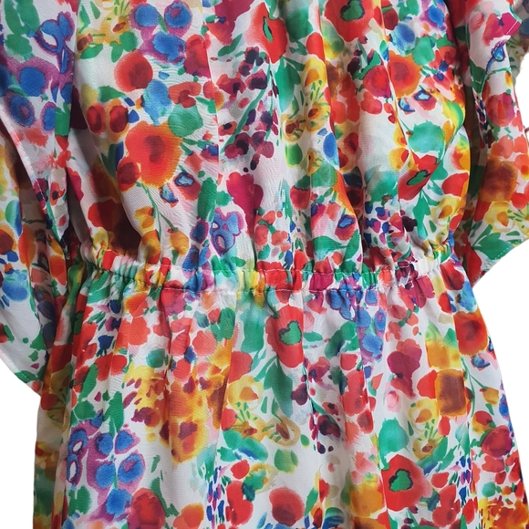 H&M Garden Collection Blouse Size 12 Watercolour Floaty Frill Top Milkmaid - Picture 6 of 9